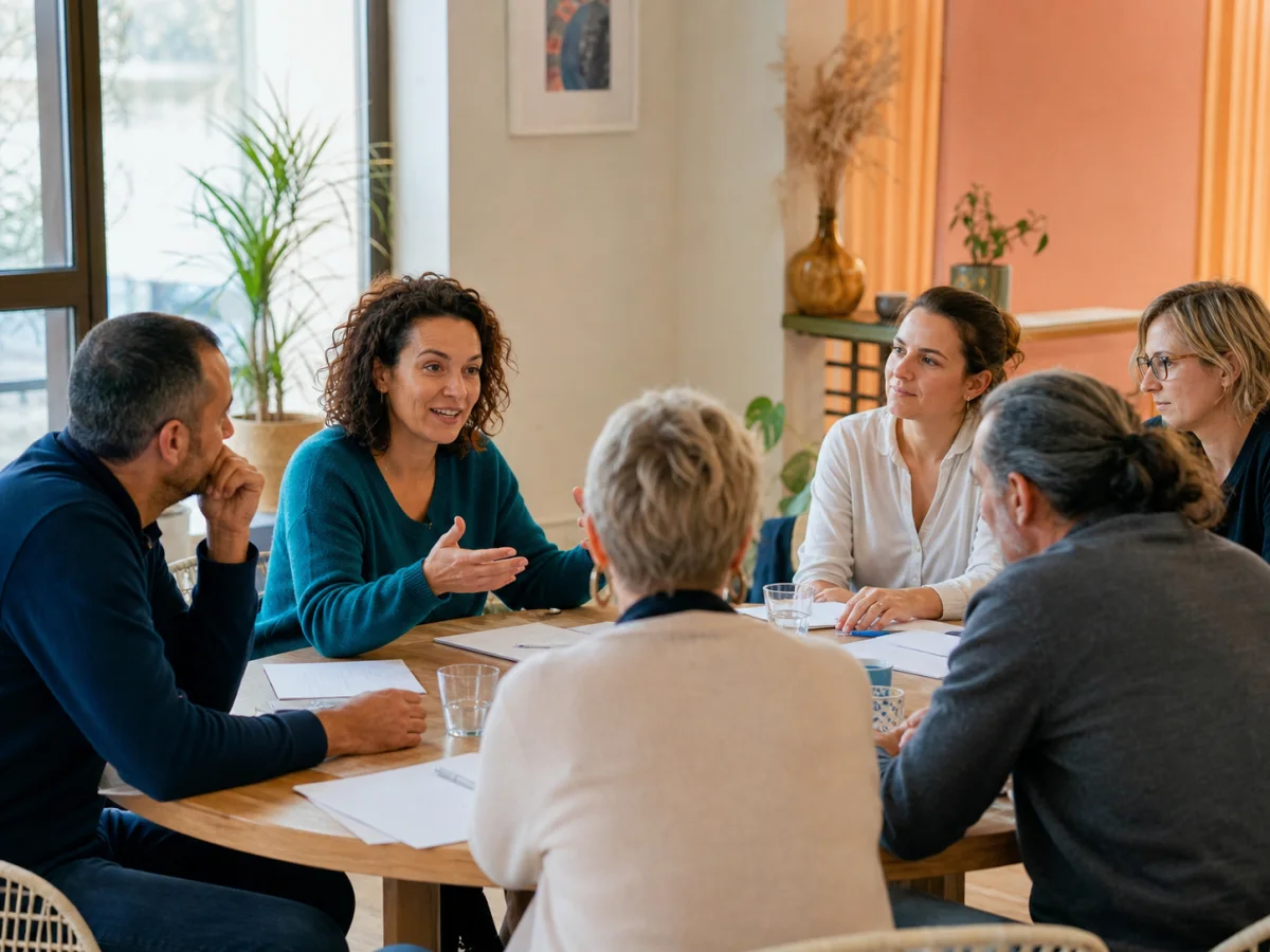 L’association échangeant avec des partenaires locaux autour de l’inclusion